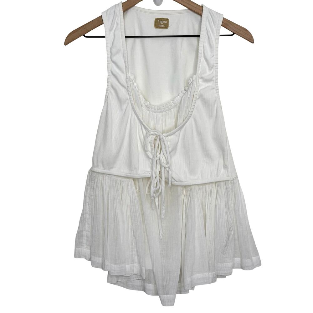 Free People Free-est Babydoll Layered Tank Top Ivory White Size Medium Cotton